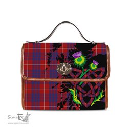 ScotsTee Shop Scottish Hamilton Clan Tartan Canvas Bag Celtic Knot and Thistle with Scotland Map Bag