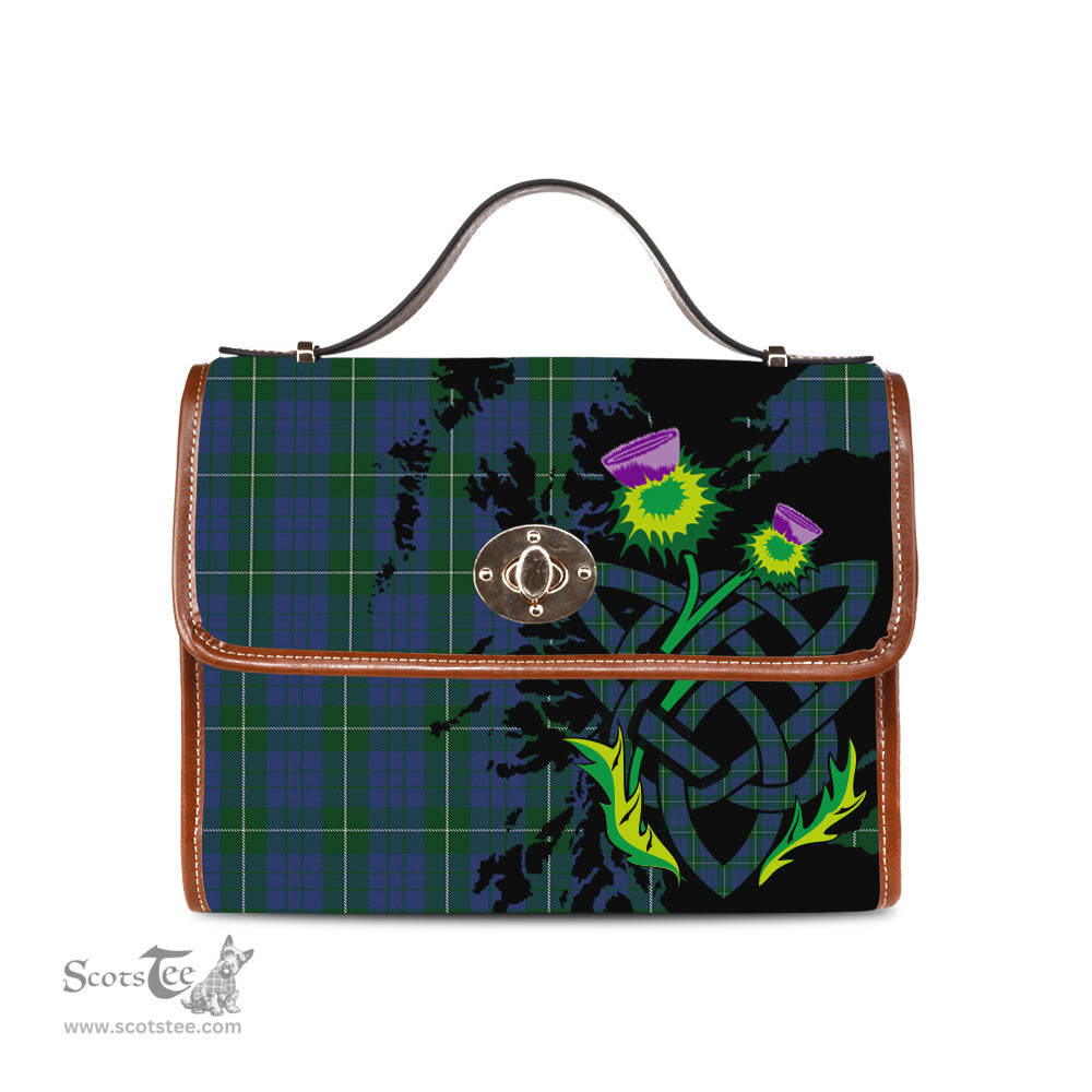 ScotsTee Shop Scottish Hamilton Hunting Clan Tartan Canvas Bag Celtic Knot and Thistle with Scotland Map Bag