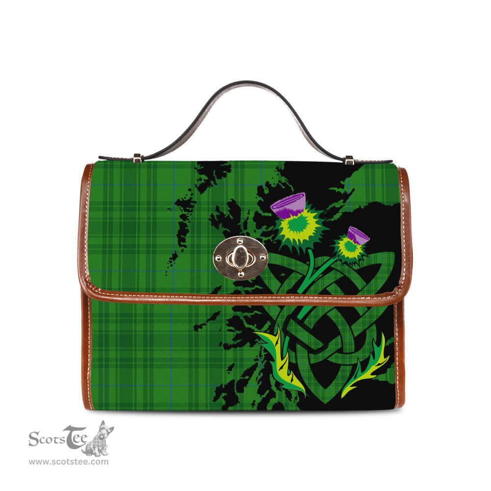 ScotsTee Shop Scottish Gates Hunting Clan Tartan Canvas Bag Celtic Knot and Thistle with Scotland Map Bag