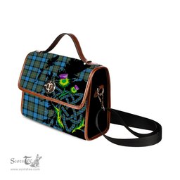 ScotsTee Shop Scottish Fergusson Ancient Clan Tartan Canvas Bag Celtic Knot and Thistle with Scotland Map Bag