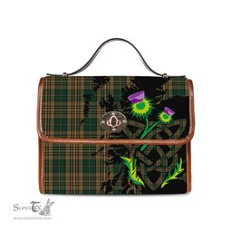 ScotsTee Shop Scottish Fitzsimmons Clan Tartan Canvas Bag Celtic Knot and Thistle with Scotland Map Bag