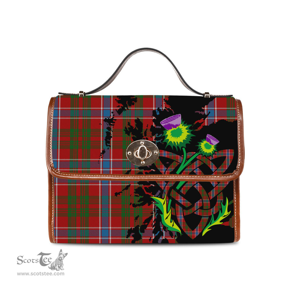 ScotsTee Shop Scottish Harkness Dress Clan Tartan Canvas Bag Celtic Knot and Thistle with Scotland Map Bag