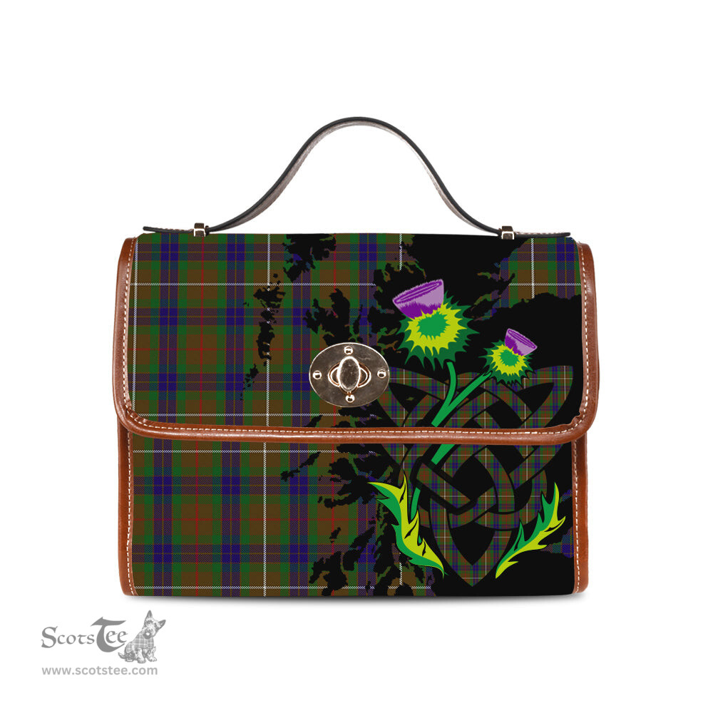 ScotsTee Shop Scottish Fraser Hunting Clan Tartan Canvas Bag Celtic Knot and Thistle with Scotland Map Bag