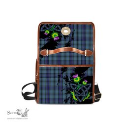 ScotsTee Shop Scottish Hannay Blue Clan Tartan Canvas Bag Celtic Knot and Thistle with Scotland Map Bag