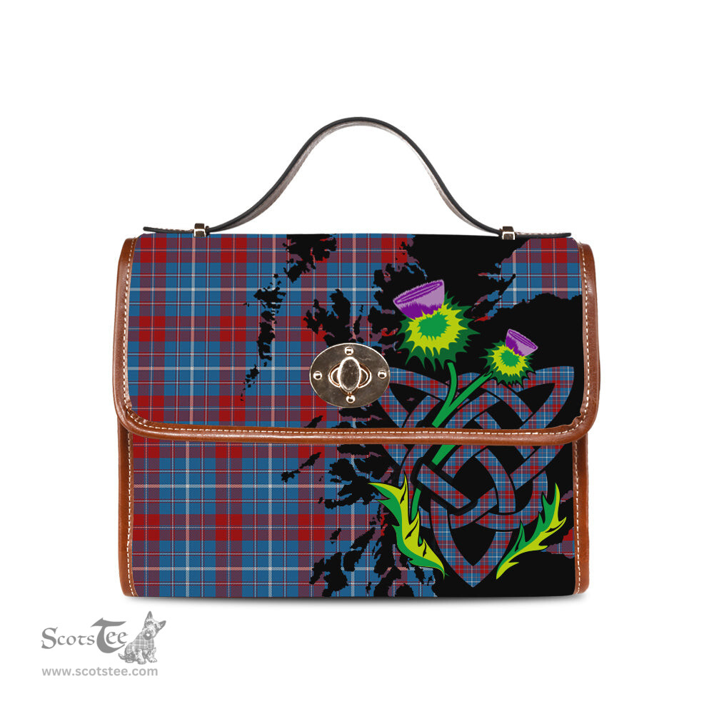 ScotsTee Shop Scottish Frame Clan Tartan Canvas Bag Celtic Knot and Thistle with Scotland Map Bag