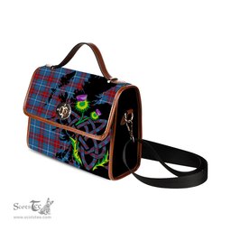 ScotsTee Shop Scottish Frame Clan Tartan Canvas Bag Celtic Knot and Thistle with Scotland Map Bag