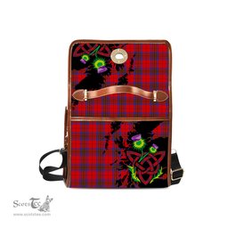 ScotsTee Shop Scottish Leslie Modern Clan Tartan Canvas Bag Celtic Knot and Thistle with Scotland Map Bag