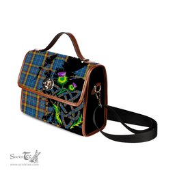 ScotsTee Shop Scottish Healy Clan Tartan Canvas Bag Celtic Knot and Thistle with Scotland Map Bag