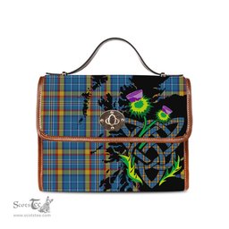ScotsTee Shop Scottish Healy Clan Tartan Canvas Bag Celtic Knot and Thistle with Scotland Map Bag