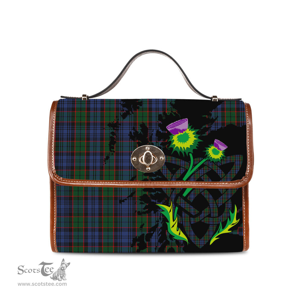 ScotsTee Shop Scottish Fletcher Clan Tartan Canvas Bag Celtic Knot and Thistle with Scotland Map Bag