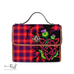 ScotsTee Shop Scottish Hamilton Modern Clan Tartan Canvas Bag Celtic Knot and Thistle with Scotland Map Bag