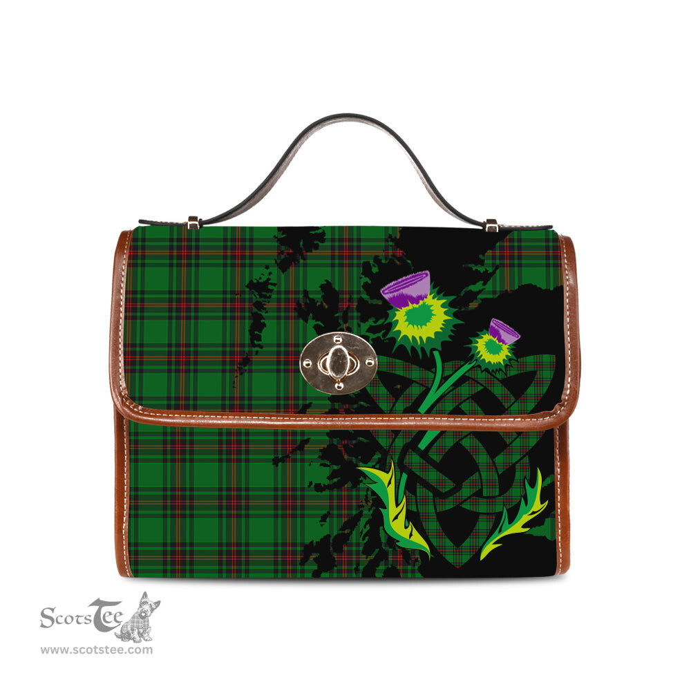 ScotsTee Shop Scottish Halkett Clan Tartan Canvas Bag Celtic Knot and Thistle with Scotland Map Bag