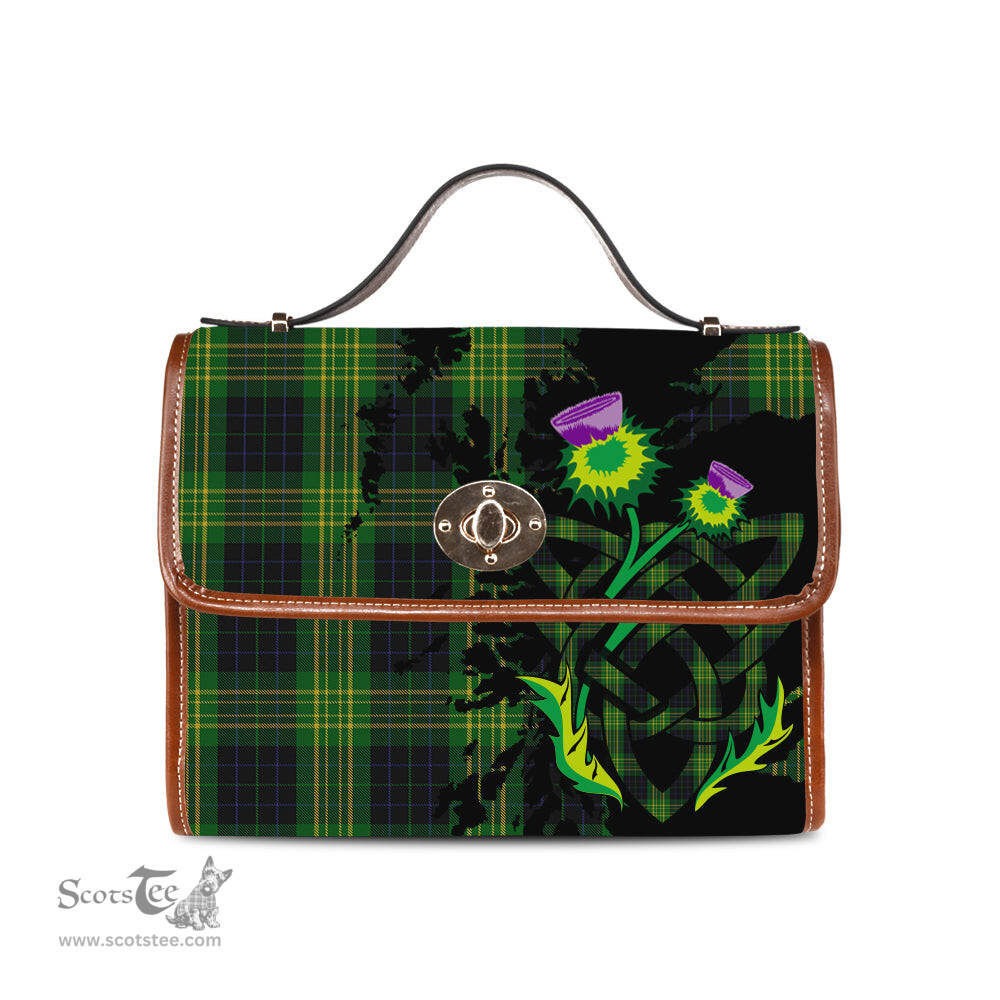 ScotsTee Shop Scottish Fitzpatrick Hunting Clan Tartan Canvas Bag Celtic Knot and Thistle with Scotland Map Bag