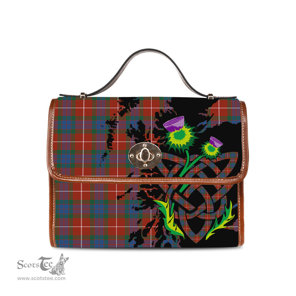 ScotsTee Shop Scottish Fraser Ancient Clan Tartan Canvas Bag Celtic Knot and Thistle with Scotland Map Bag