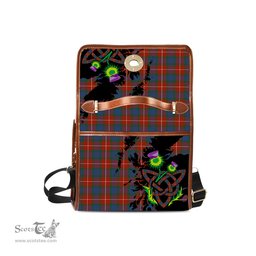 ScotsTee Shop Scottish Fraser Ancient Clan Tartan Canvas Bag Celtic Knot and Thistle with Scotland Map Bag