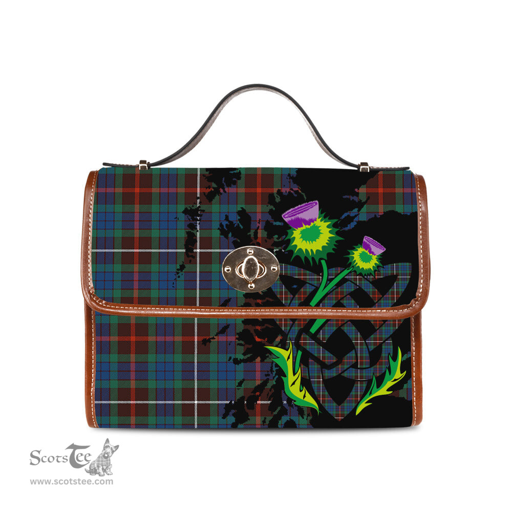 ScotsTee Shop Scottish Fraser Hunting Ancient Clan Tartan Canvas Bag Celtic Knot and Thistle with Scotland Map Bag