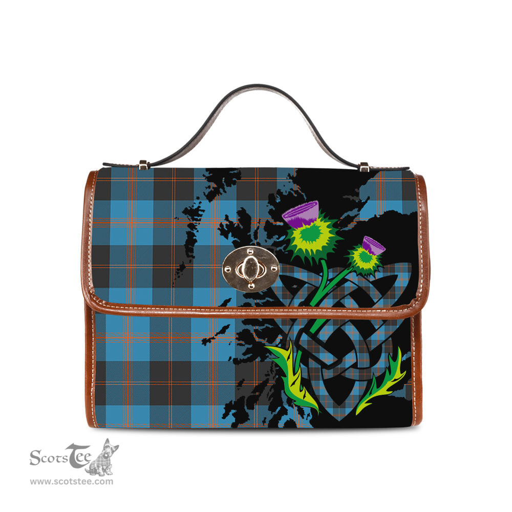 ScotsTee Shop Scottish Garden Clan Tartan Canvas Bag Celtic Knot and Thistle with Scotland Map Bag