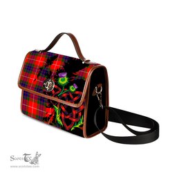 ScotsTee Shop Scottish Fraser Modern Clan Tartan Canvas Bag Celtic Knot and Thistle with Scotland Map Bag