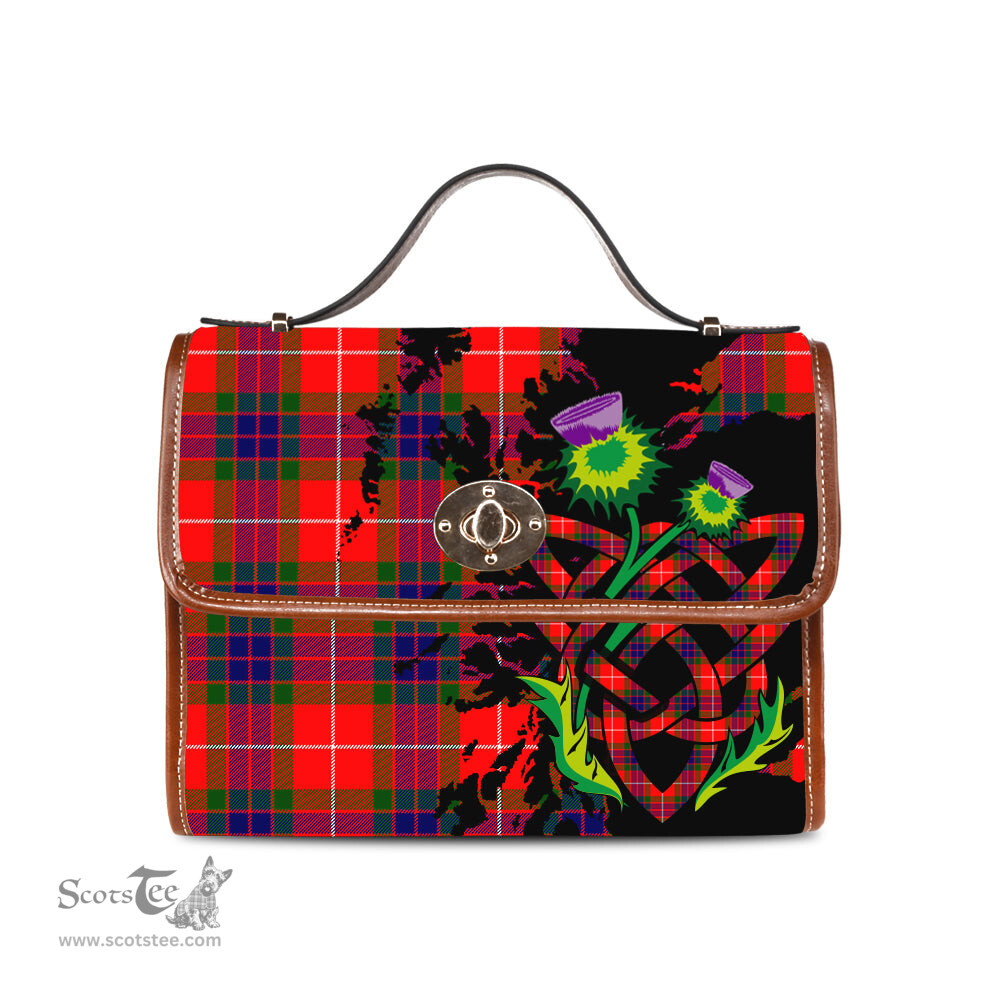 ScotsTee Shop Scottish Fraser Modern Clan Tartan Canvas Bag Celtic Knot and Thistle with Scotland Map Bag