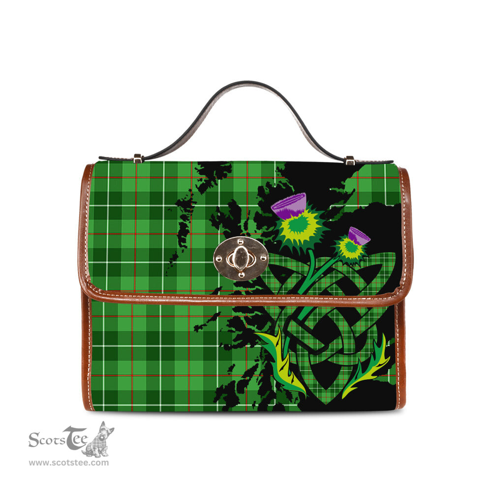 ScotsTee Shop Scottish Galloway Clan Tartan Canvas Bag Celtic Knot and Thistle with Scotland Map Bag