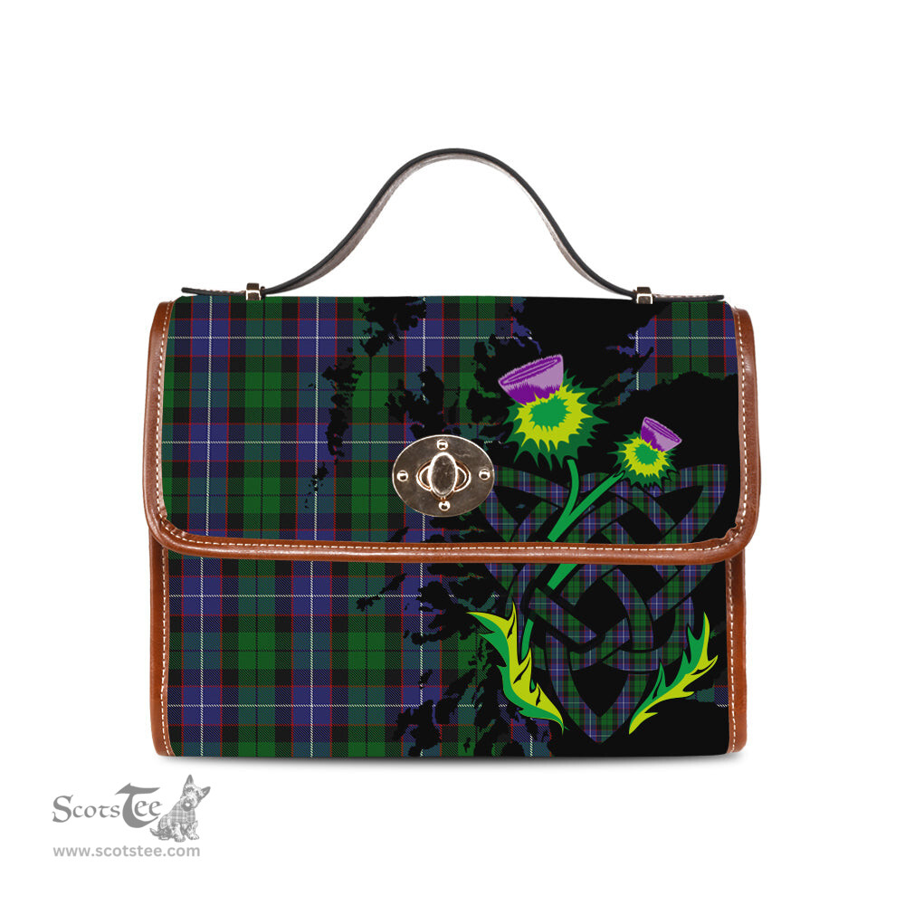 ScotsTee Shop Scottish Galbraith Clan Tartan Canvas Bag Celtic Knot and Thistle with Scotland Map Bag