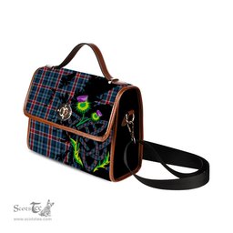 ScotsTee Shop Scottish Gandy of Myrton Clan Tartan Canvas Bag Celtic Knot and Thistle with Scotland Map Bag