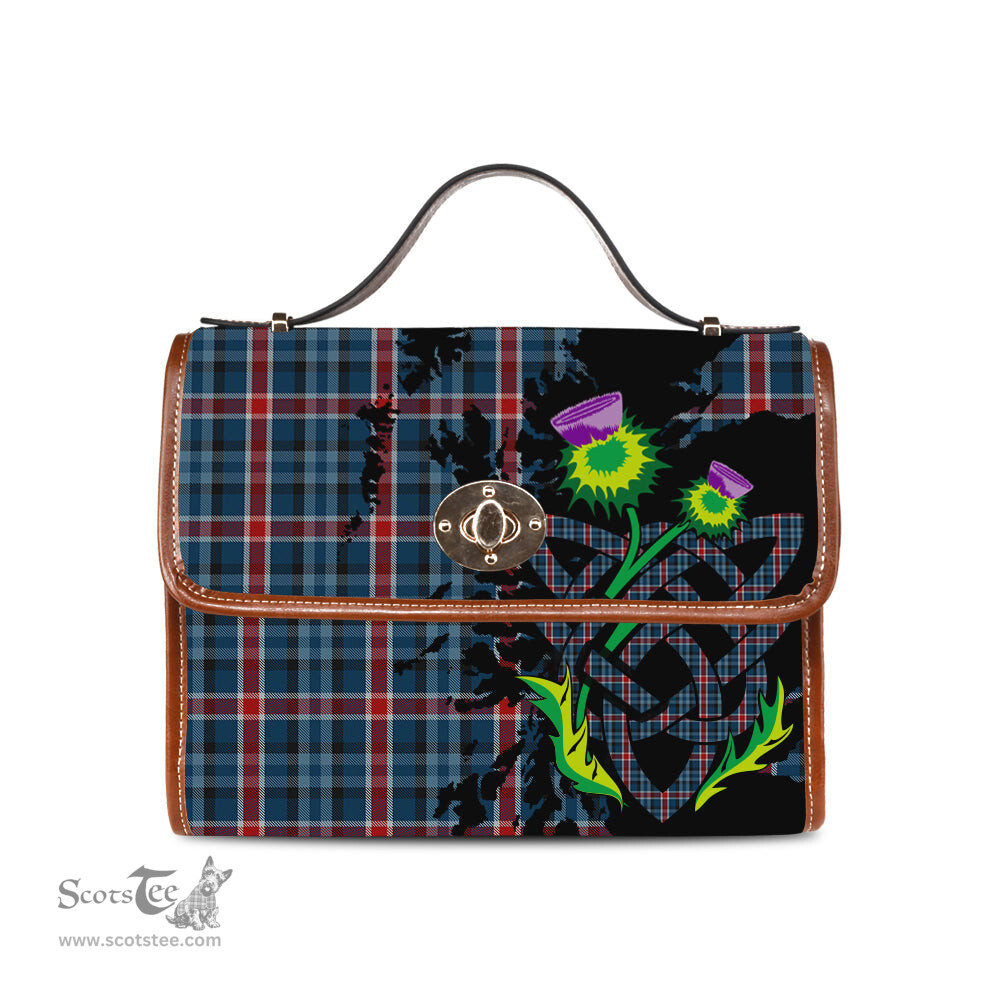 ScotsTee Shop Scottish Gandy of Myrton Clan Tartan Canvas Bag Celtic Knot and Thistle with Scotland Map Bag