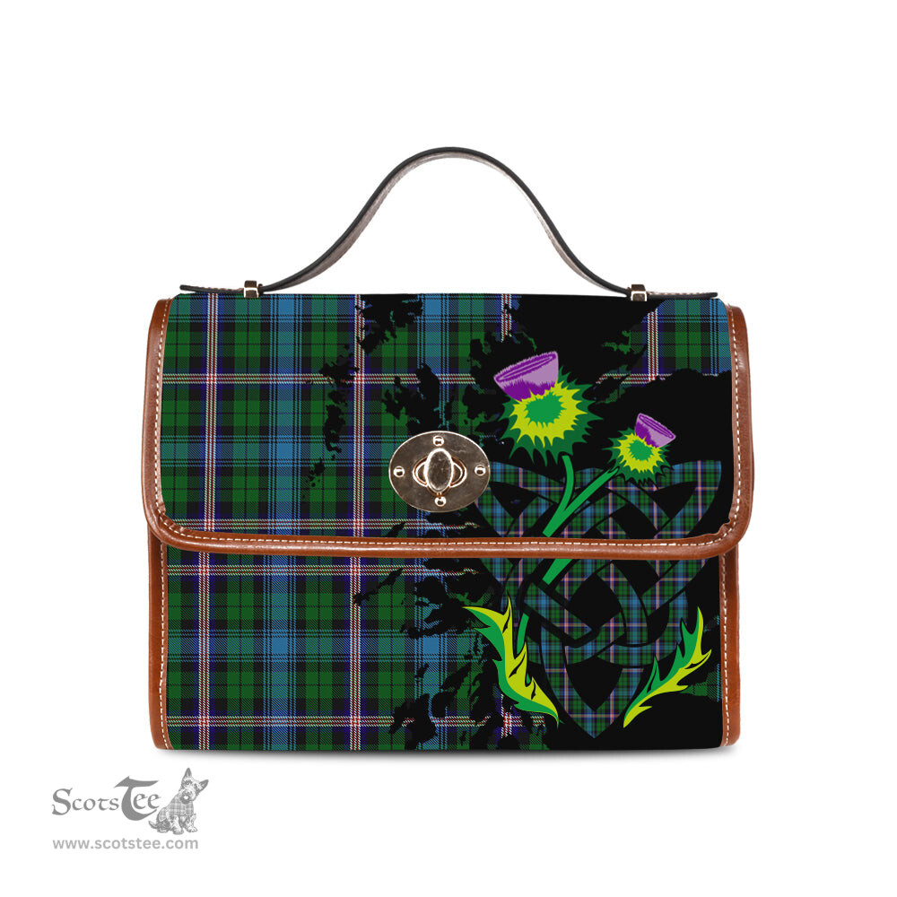 ScotsTee Shop Scottish Gemmell Clan Tartan Canvas Bag Celtic Knot and Thistle with Scotland Map Bag