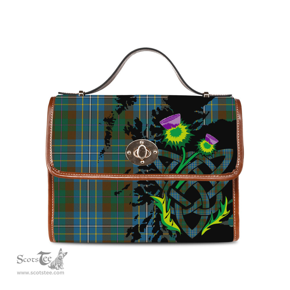ScotsTee Shop Scottish Hughes Interconnection Int Clan Tartan Canvas Bag Celtic Knot and Thistle with Scotland Map Bag