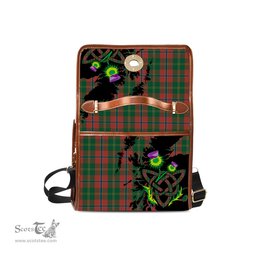ScotsTee Shop Scottish Hutcheson Clan Tartan Canvas Bag Celtic Knot and Thistle with Scotland Map Bag
