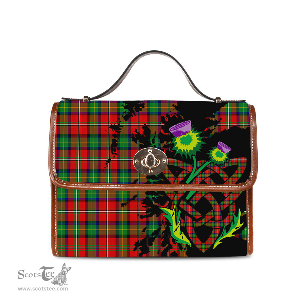 ScotsTee Shop Scottish Fullerton Clan Tartan Canvas Bag Celtic Knot and Thistle with Scotland Map Bag