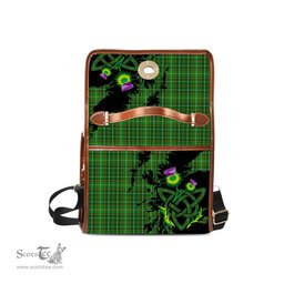 ScotsTee Shop Scottish Forrester or Foster Hunting Clan Tartan Canvas Bag Celtic Knot and Thistle with Scotland Map Bag