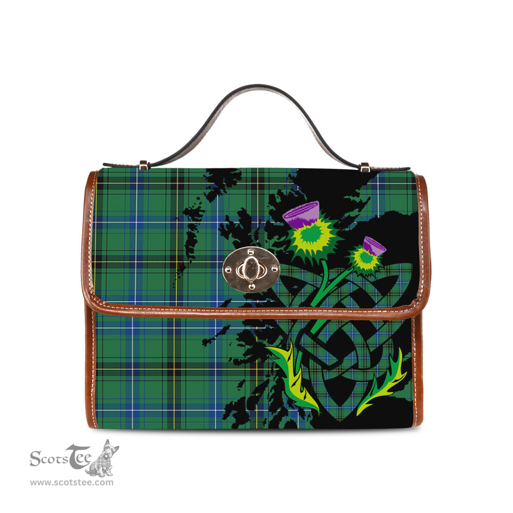 ScotsTee Shop Scottish Henderson Ancient Clan Tartan Canvas Bag Celtic Knot and Thistle with Scotland Map Bag