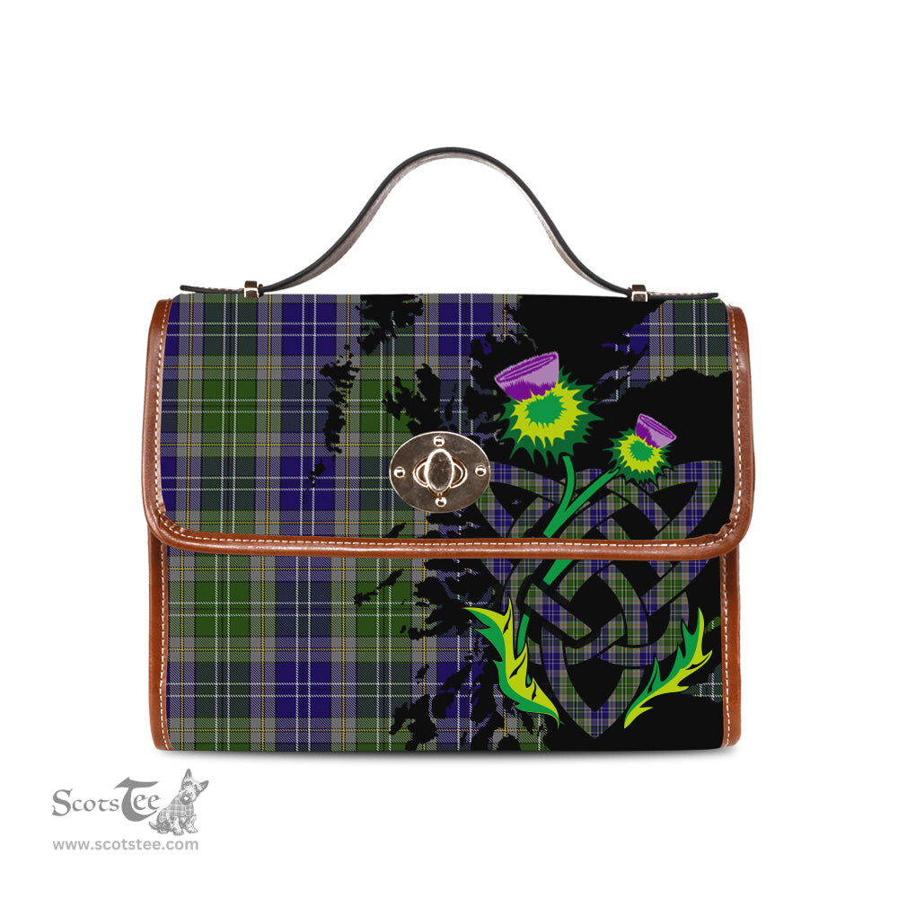 ScotsTee Shop Scottish MacGiboney Clan Tartan Canvas Bag Celtic Knot and Thistle with Scotland Map Bag