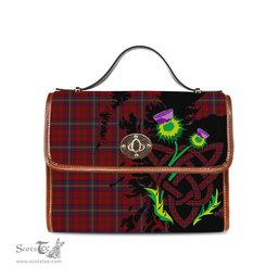 ScotsTee Shop Scottish MacClure Clan Tartan Canvas Bag Celtic Knot and Thistle with Scotland Map Bag