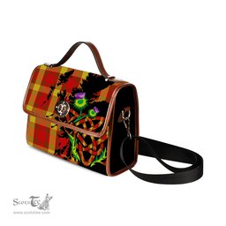 ScotsTee Shop Scottish Maguire Black Clan Tartan Canvas Bag Celtic Knot and Thistle with Scotland Map Bag