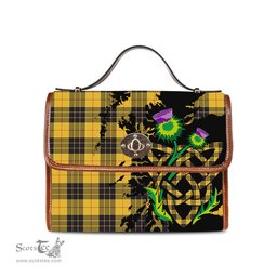 ScotsTee Shop Scottish MacLeod of Lewis Ancient Clan Tartan Canvas Bag Celtic Knot and Thistle with Scotland Map Bag