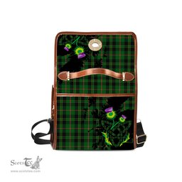 ScotsTee Shop Scottish Merwe Clan Tartan Canvas Bag Celtic Knot and Thistle with Scotland Map Bag
