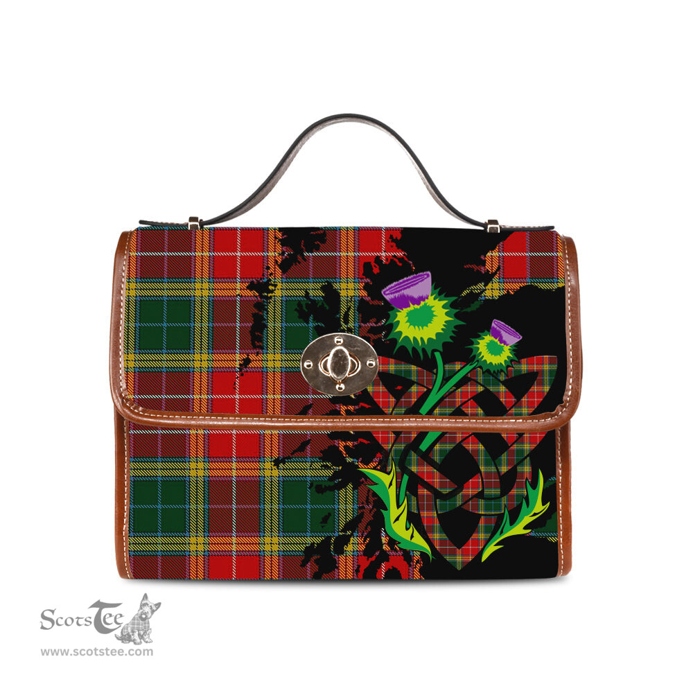 ScotsTee Shop Scottish Mcdonnell Clan Tartan Canvas Bag Celtic Knot and Thistle with Scotland Map Bag