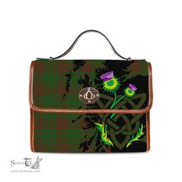 ScotsTee Shop Scottish MacAlister of Glenbarr Hunting Clan Tartan Canvas Bag Celtic Knot and Thistle with Scotland Map Bag
