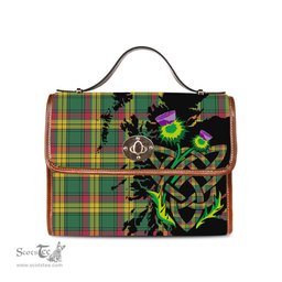 ScotsTee Shop Scottish MacMillan Old Ancient Clan Tartan Canvas Bag Celtic Knot and Thistle with Scotland Map Bag