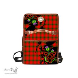 ScotsTee Shop Scottish MacQuarrie Modern Clan Tartan Canvas Bag Celtic Knot and Thistle with Scotland Map Bag