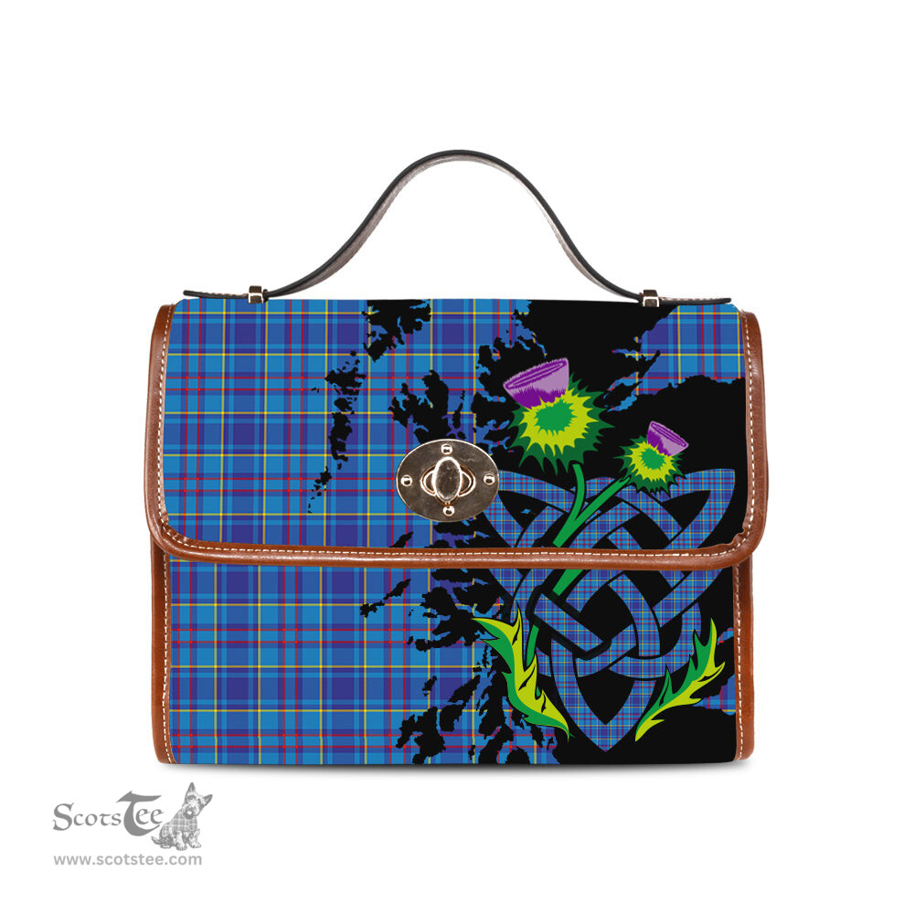 ScotsTee Shop Scottish Mercer Modern Clan Tartan Canvas Bag Celtic Knot and Thistle with Scotland Map Bag