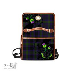 ScotsTee Shop Scottish Lumsden Hunting Clan Tartan Canvas Bag Celtic Knot and Thistle with Scotland Map Bag