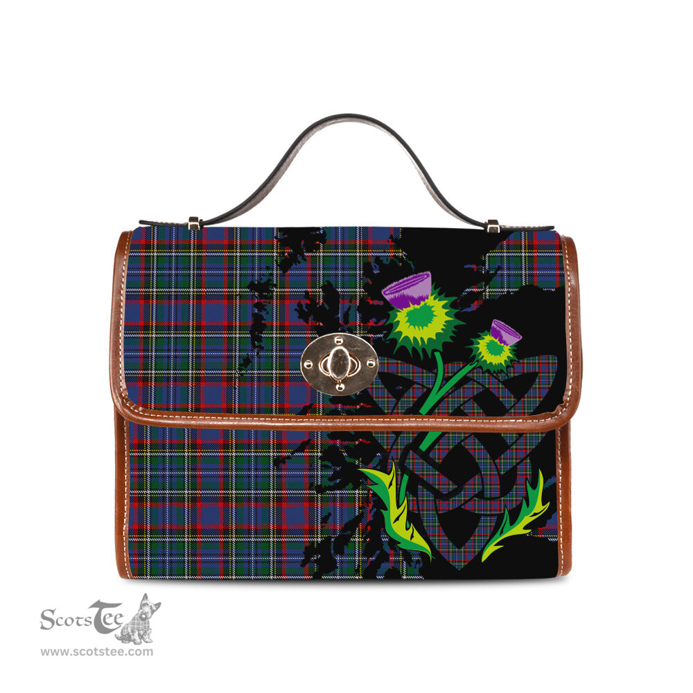 ScotsTee Shop Scottish MacBeth-MacLulich Clan Tartan Canvas Bag Celtic Knot and Thistle with Scotland Map Bag