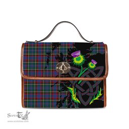 ScotsTee Shop Scottish MacBeth-MacLulich Clan Tartan Canvas Bag Celtic Knot and Thistle with Scotland Map Bag