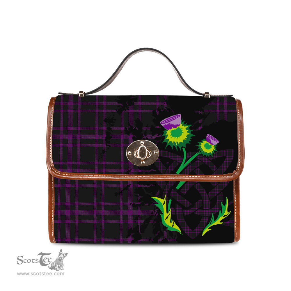 ScotsTee Shop Scottish Leonard Hunting Clan Tartan Canvas Bag Celtic Knot and Thistle with Scotland Map Bag