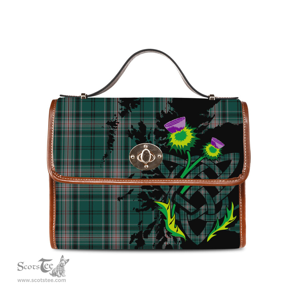 ScotsTee Shop Scottish Kelly of Sleat Hunting Clan Tartan Canvas Bag Celtic Knot and Thistle with Scotland Map Bag