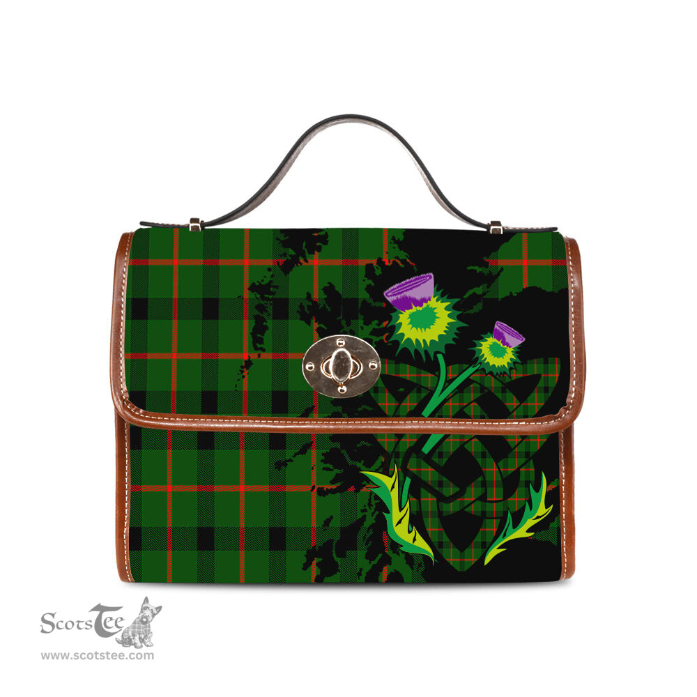 ScotsTee Shop Scottish Kincaid Modern Clan Tartan Canvas Bag Celtic Knot and Thistle with Scotland Map Bag