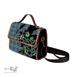 ScotsTee Shop Scottish Leslie Hunting Ancient Clan Tartan Canvas Bag Celtic Knot and Thistle with Scotland Map Bag
